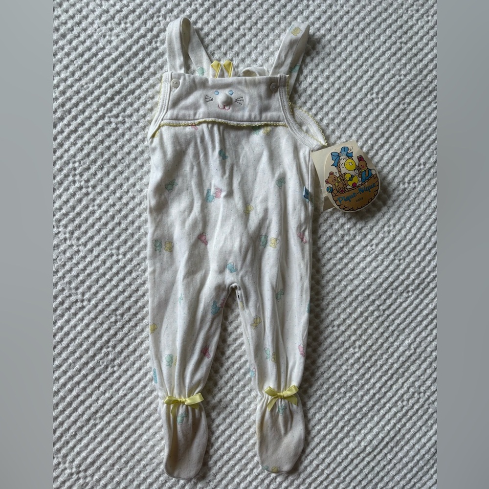 Vintage Bunny Baby Overalls Romper NWT Cottagecore Spring Outfit 6M